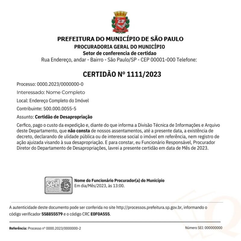 Certidão de Desapropriação