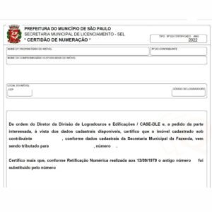 certidao de numeracao do imovel sp